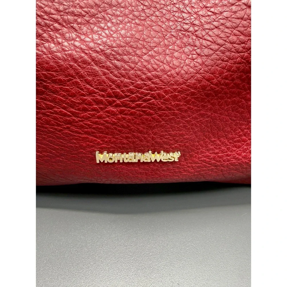 Wrangler Montana West Red Faux Leather Tote Bag Purse Handbag with Pouch - Picture 2 of 13